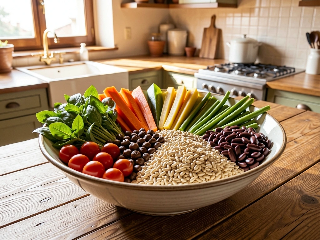 Piatto equilibrato con cereali e verdure